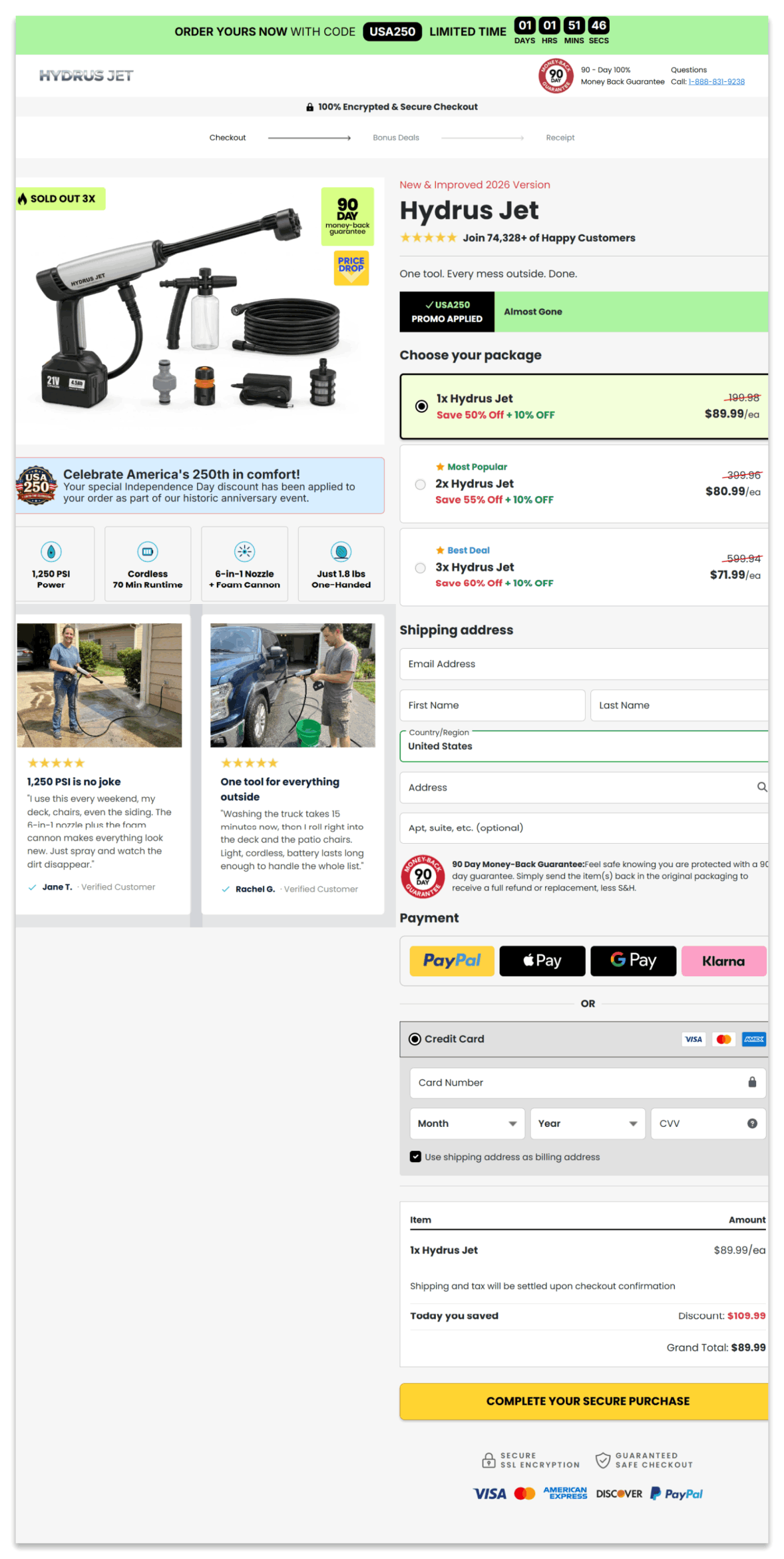 Hydrus Jet Secure Checkout Page